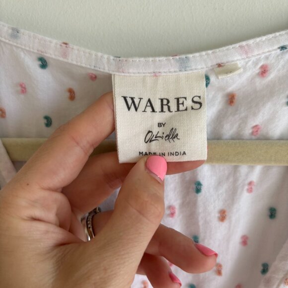 WARES Olliella Womens Shirt Dress‎ V-Neck Short Sleeve Polka Dot White SZ Medium - Picture 4 of 6